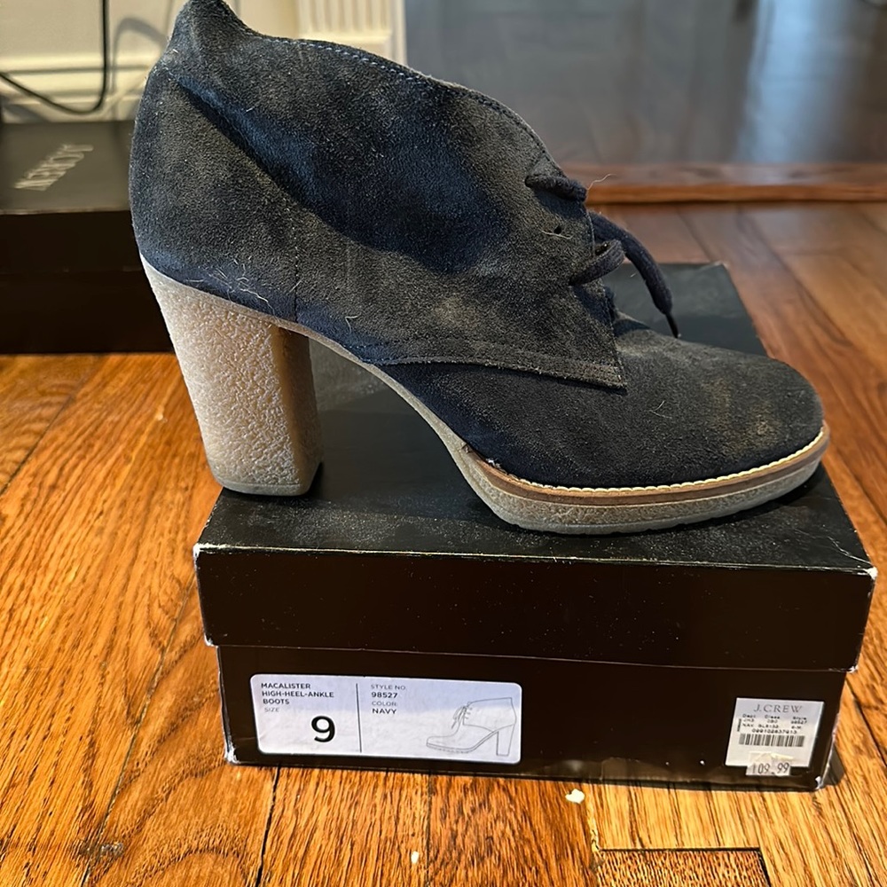 Slightly worn Jcrew Navy Macalister high heel ankle boots